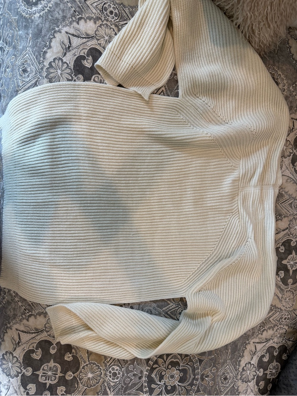 Free People Cream Ribbed Knit Pullover Sweater